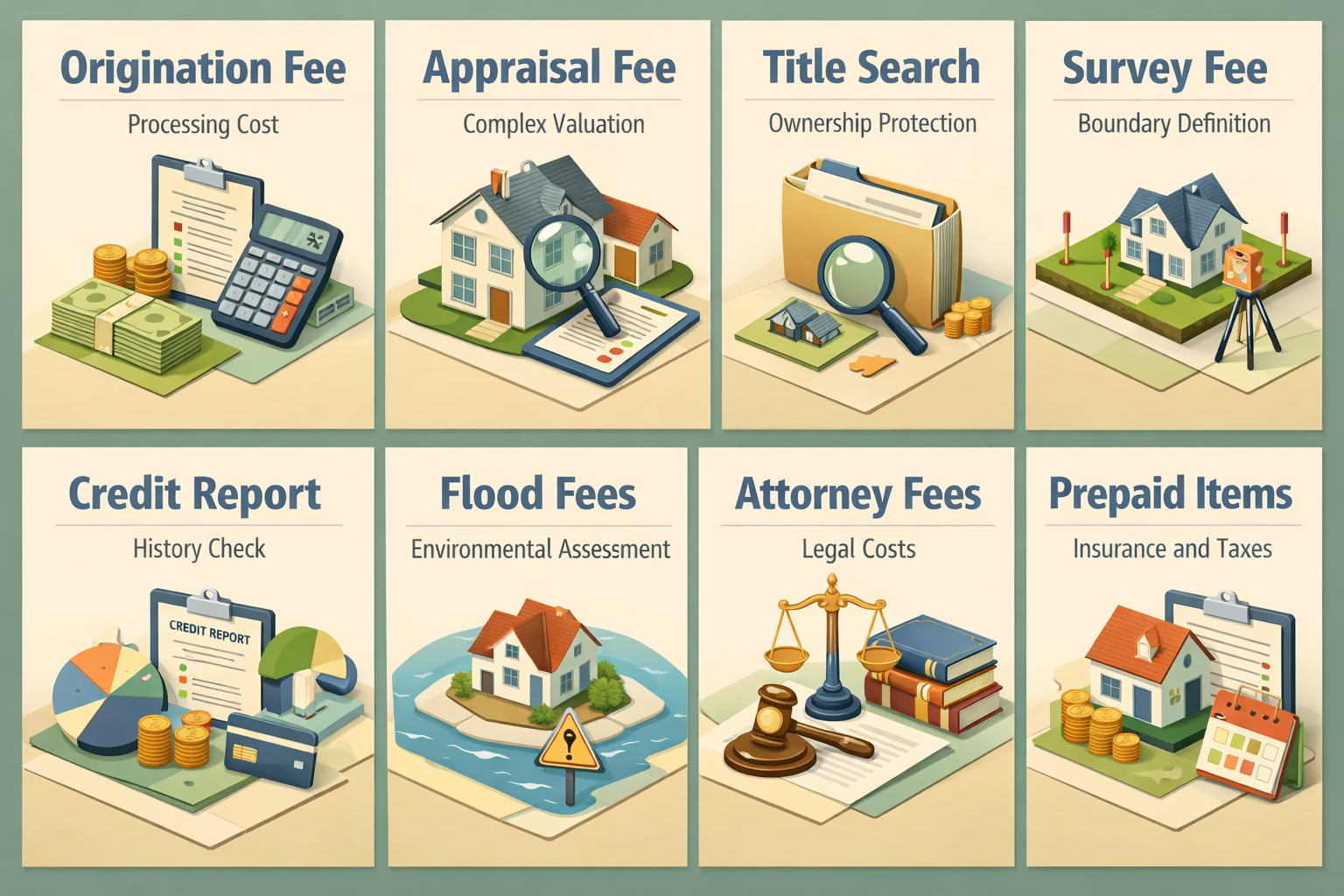 Infographic detailing closing costs for USDA loans, including origination fee, appraisal fee, title search, and more.