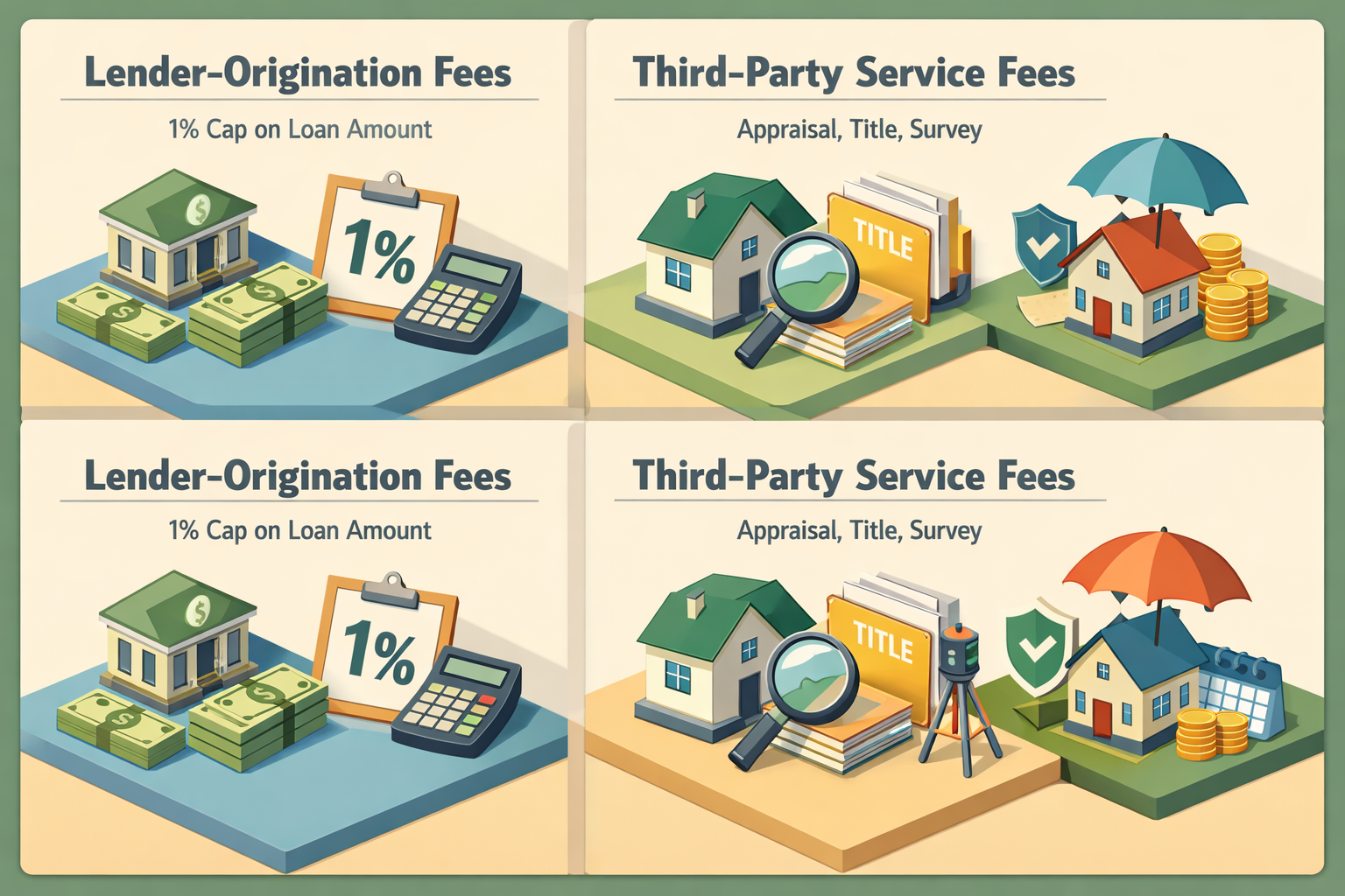 Infographic detailing VA loan closing costs including lender fees, third-party service fees, and prepaid items for manufactured homes.