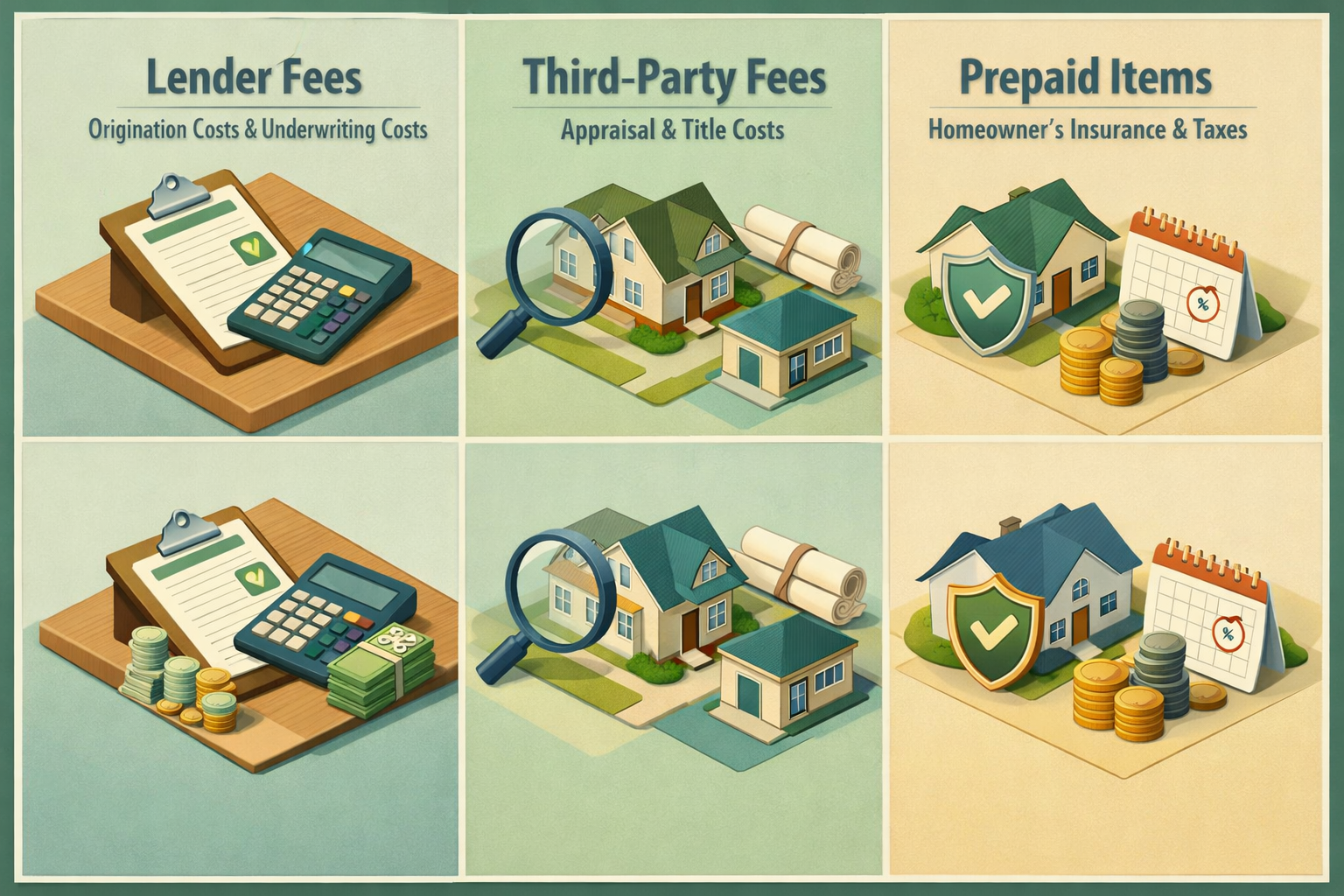 Infographic detailing lender fees, third-party fees, and prepaid items for a 10-year ARM mortgage closing costs.