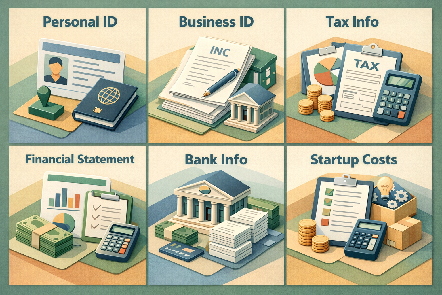 Infographic showing required personal and business identification documents for SBA loan application for bakery startup.